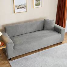 1PC Plush Sofa Cover Winter Warmth, Elastic Sofa Cover Suitable For Living Room Bedroom Dustproof Furniture Protector Soft And Comfortable Fabric Easy To Clean Suitable For 1/2/3/4 Seat Home Decor Sofa Protector Cushion Cover - 淺灰色 - 查看 2