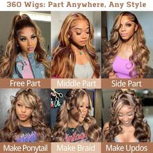 36 Inch 360 Full Lace Wig Human Hair Invisi Strap Drawstring 250 Density Highlight Ombre Body Wave 360 HD Lace Front Wigs Human Hair Pre Plucked 13x4 13x6 Human Hair Lace Wig Glueless Body Wave Frontal Wigs 4/27 Colored Wig For Women - S4/27 - Xem 4