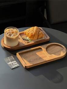 1pc Japanese Style Wooden Dining Tray, Household Wooden Serving Platter For Tea, Coffee, Dessert, Breakfast, Storage Plate - Brown - View 8