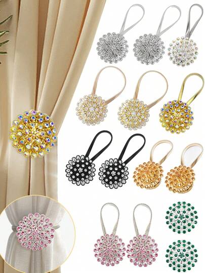 1pc/2pcs Crystal 3D Automatic Magnetic Self-Adhesive Curtain Tiebacks, Noble & Fashionable Quality Crystal Curtain Clips For Home Decor, Curtain Rope Tie Backs For Bedroom & Living Room, Magnetic Curtain Tiebacks No Drilling, Minimalist Curtain Clips