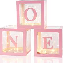 1 套（3 个盒子，3 个字母 O、N、E）升级透明气球盒，一周岁生日派对道具，蛋糕背景装饰，餐桌中心装饰（不含灯饰，不含气球） - 彩色 - 查看 7