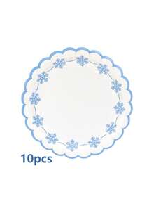 10pcs/20pcs/50pcs Frozen Party Supplies Snowflake Scalloped Plates Winter Onderland Birthday Plates Winter Snowflake Happy Birthday Tableware Disposable For Boys Girls Frozen Themed Party Christmas Party Decor - Multicolor - View 7