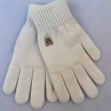 女士可爱小熊刺绣触屏手套，保暖加厚露指手套，冬季必备