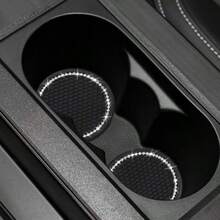 4pcs Car Coasters With Diamond Inlay, Car One Click Start Decorative Ring Set, Car Interior Water Cup Mat - Multicolor - View 3