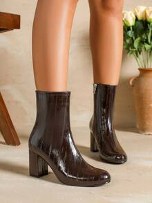 Women's Fashion Boots, Winter High Heel Boots, Boots, Thick Heel New Style Round Toe Ankle Boots