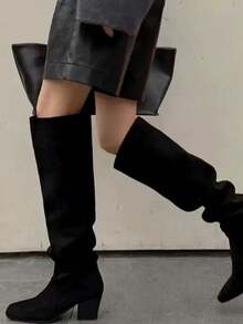 Fall/Winter Khaki Petite High Heel Wide Calf Slimming Leg Flattering Super Gorgeous Tall Boots For Women - Black - View 5