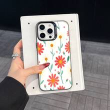 Colorful Silver Apple Phone CaseSeamless Pattern Of Pink And White Daisies With Green StemsCompatible With  11 To  17 Models The Cases Lens Protection Function Ensures The Camera Remains Undamaged During Shooting  Guaranteeing Image Quality - Black - View 4