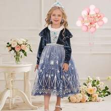 Girls Princess  Dress Up Costume Snow Queen Halloween Christmas Cosplay Party Toddler Dress Blue - 2-3年 - 查看 2