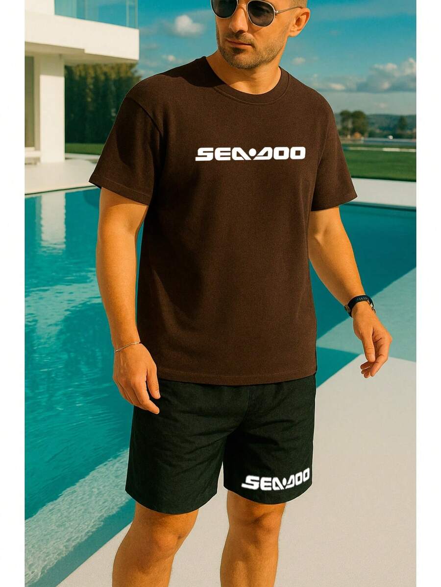 Seadoo Casual Summer T-Shirt And Shorts Set - بني مصدي - مشاهدة 1