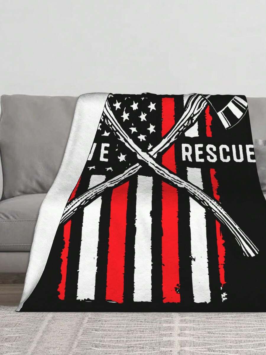 Firefighter American Flag Fleece Blanket Lightweight Ultra-Soft Throw Blankets For Sofa Couch Bed Camping Travel Soft Cozy Microfiber - Black - View 1