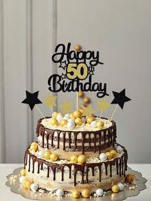 1pc Happy 50th Birthday Paper Cake Topper Party Decoration,Christmas - Multicolor - View 9