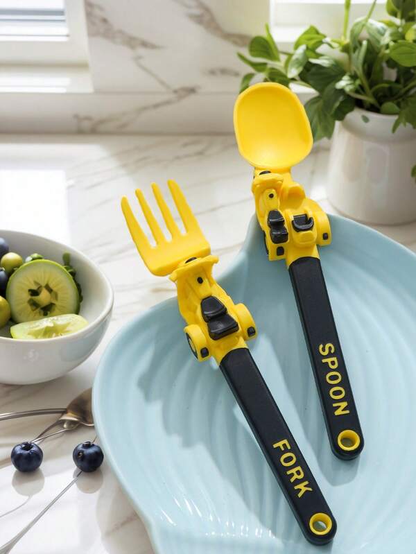 2 Stücke/Set, Kinderbesteck-Set, Motorrad Gabel und Löffel, PP Cartoon Baby Fütter-Set, Baby Löffel, Fütter-Gabel, Kleinkind Selbstfütter Besteck, Kinderbesteck-Set, geeignet zum Lernen und Üben, Essen, Mittagessen, Schule, Camping, Kleinkind Geschirr, Halloween und Ostern Geschenke.