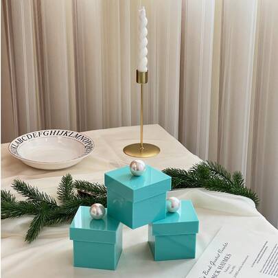1 pezzo Scatola portaoggetti in acrilico stile francese chic blu e beige con perle, porta stuzzicadenti e fiammiferi a righe trasparente, decorazione da scrivania per feste di Natale e matrimoni, regalo in stile Ins