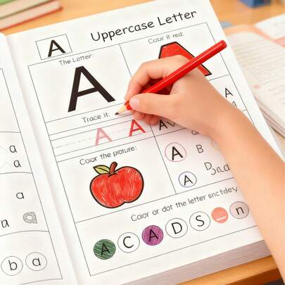 Sách bài tập viết chữ cái ABC cho trẻ em 48 trang | Luyện viết chữ cái từ A đến Z, phù hợp cho trẻ mẫu giáo và lớp mầm | Sách luyện viết sớm thú vị, bao gồm các trang vẽ, sách bài tập, luyện từ vựng, món quà tuyệt vời cũng như một cuốn sách luyện viết tiếng Anh thiết thực và bền chắc, lý tưởng cho mùa tựu trường.