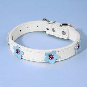1pc Adjustable PU Leather Flower & Rhinestone Decor Pet Collar, Suitable For Cats, Small/Medium/Large Dogs, Chihuahua, Poodle, German Shepherd, Pitbull, Dachshund, All Seasons, White