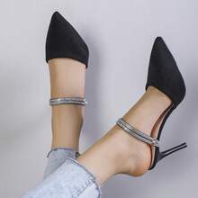 Summer New Rhinestone Pointed Toe Thin Heel Closed Toe Backless Sandals For Women - Black - View 6