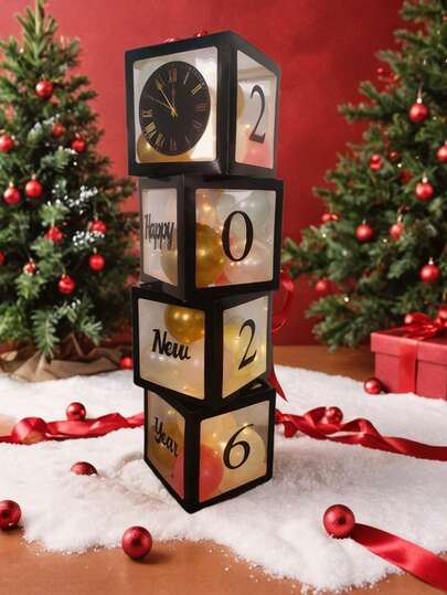 12pcs 2026 New Year's Eve Happy Party Decoration Set, Black And Gold Elements 2026 New Year's Eve Party Balloon Box, Perfect For 2026 New Year's Day Party Decorations, Does Not Include Balloons, Party Decorations And Holiday Decorations, Christmas Decorations