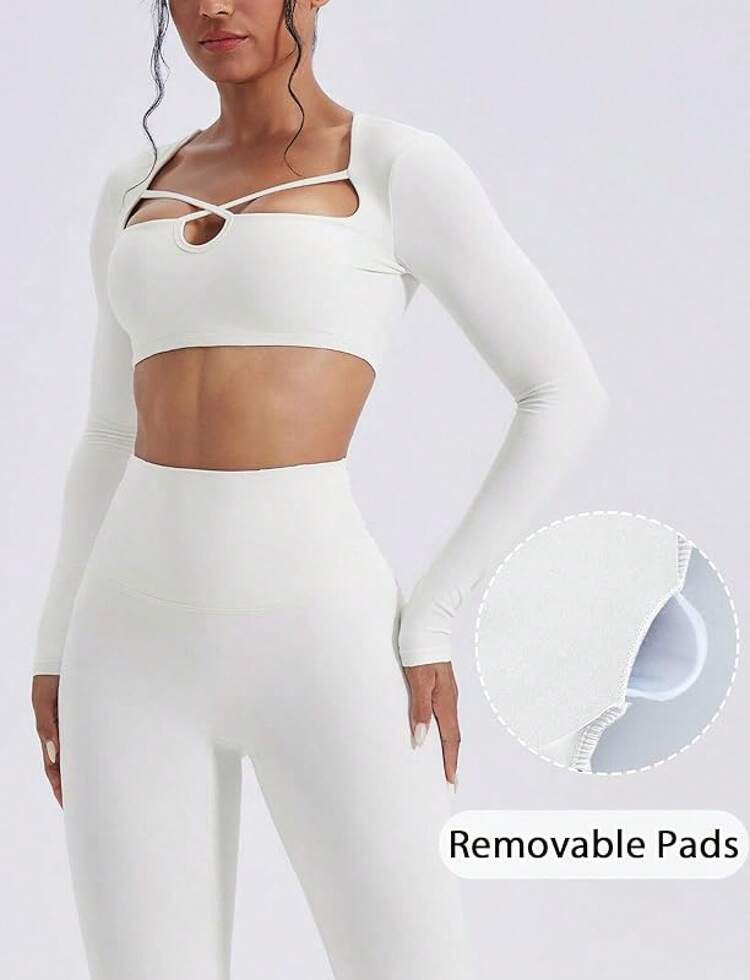 FEOYA chamarra corta de yoga para mujer, manga larga, cierre completa, con capucha, acanalada, ajuste entallado, ropa deportiva - blanco - Añade 5