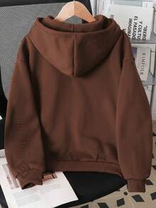 Children's Plain  Hoodie Sweatshirt, Unisex, Soft And Comfortable, Ideal For School And Everyday Wear, Winter/Autumn, Sizes 2 To 16, Premium - 鏽棕色 - 查看 2
