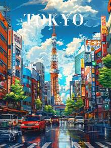 1 pezzo Calamita stile arte moderna di Tokyo, opera d'arte stampata 2D di famoso landmark mondiale, calamita da frigorifero di qualità da collezione, regalo unico, decorazione e organizzatore creativo per frigorifero e superfici metalliche con retro magnetico