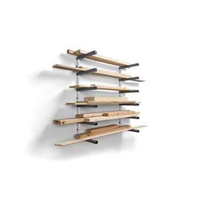 BORA Wood Organizer And Lumber Storage Metal Rack With 6level Wall Mount Indoor And Outdoor Use White And Gray PBR0620