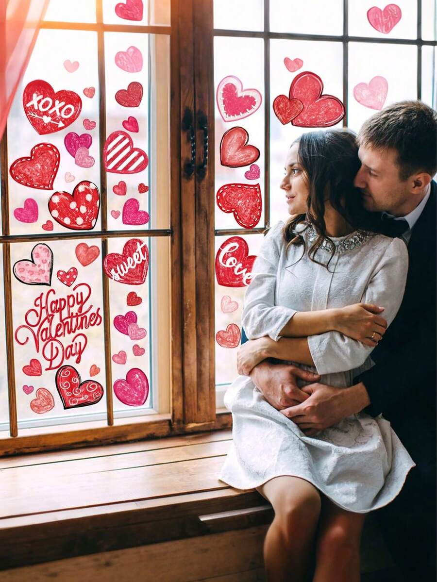 6 miếng dán cửa sổ hình trái tim màu hồng hai mặt, decal chúc mừng Ngày Valentine, thích hợp trang trí nhà cửa, đám cưới, kỷ niệm, tiệc tùng, cửa kính cửa hàng và các dịp lễ khác. - Hồng - Xem 1