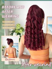 شعر إكستنشن ذو موجات عميقة بطول 20 بوصة مع كليب سحاب، من ألياف صناعية مقاومة للحرارة، مناسب للنساء لارتدائه في عيد الميلاد وحفلات الهالوين والاستخدام اليومي - عنابي اللون - مشاهدة 5