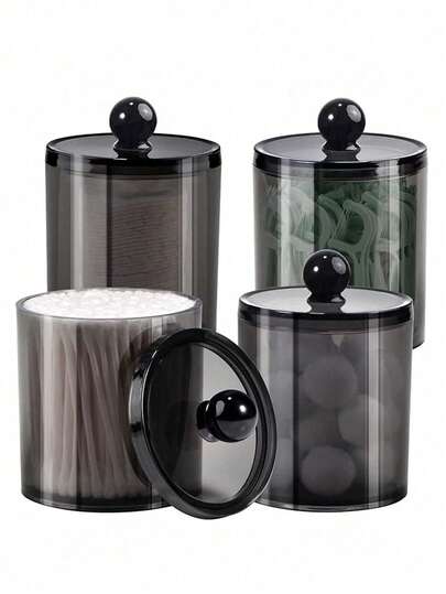 4-Piece Acrylic Plastic Jar Vanity With Lid Storage, Pharmacist Jar, Used For Organizing Cosmetics,Suitable For Back To School, Outdoor Camping Storage, Dormitory Essentials, Travel Essentials, Autumn Decoration, Home Decoration, Cosmetics Storage Box, Suitable For Storing Various Party And Party Event Supplies, Moving Essentials