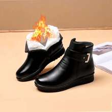 Botas de invierno para mujer con cremallera lateral - Calzado grueso y aislante para clima frío, suela de TPR antideslizante, plantilla acolchada - Calzado para exteriores, informal y formal para todo tipo de clima - Diseño fácil de poner y quitar - Parte superior sintética. Botas de invierno, calzado informal. - Negro - Ver 5