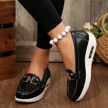 Spring Autumn Metal Buckle Shoes Womens Shoes Loafers Casual Flats Comfortable Lightweight Outdoor Driving Walking Travel Ladies Shoes Flats - màu đen - Xem 4