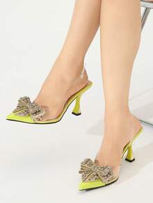 Women's Rhinestone Bow Decor Pointed Toe Closed Toe Slingback High Heel Shoes, Elegant & Comfortable, Suitable For Formal Occasions Like Parties, Weddings, Galas, All Seasons, Yellow PVC Transparent High Heels - Yellow - View 5