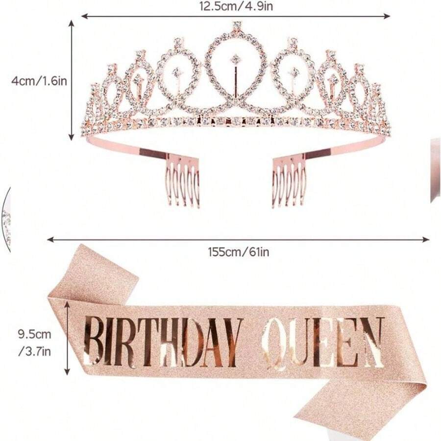 Tiara y faja de cumpleaos para mujer, Faja y Fabulosas de Diamantes de Imitacin, Decoracin Cumpleaos Nia para 14 15 16 18 20 30 40 50 60 mujeres decoraciones de nias - Oro rosa - Ver 1