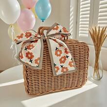 CASEGRACE سلة تخزين مصنوعة يدويًا على طراز الخوص، صندوق هدايا زفاف عتيق، مجموعة هدايا عيد الحب وعيد الأم، منظم مستحضرات التجميل مع مقابض، حامل هدايا عيد الميلاد، سلال رفوف - بني - مشاهدة 9