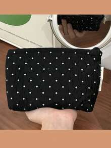 1 Piece, Velvet Fabric With Polka Dot Decoration And Diamond Pattern. It Is A Fluffy And Soft Women's Cosmetic Bag, A Travel Zippered Cosmetic Pouch, A Storage Bag, A Cute Toiletries Bag, A Large-Capacity Cosmetics Organizer Box, A Cosmetics Storage Box , Makeup Room Decor,Makeup Bag,Travel Essential - Multicolor - View 6