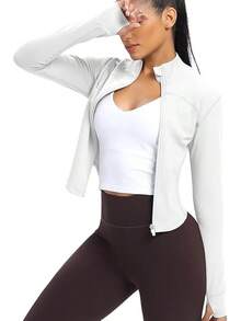 Chaqueta Deportiva Con Cremallera Para Mujer,Sudadera Deportiva Informal De Estilo Corto Para Mujer,Apto Para Correr,Yoga,Deportes Y Ocio - blanco - Ver 3