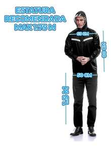 Impermeable 2 Piezas Visera Bandas Reflectivas Botones - Negro - Ver 3