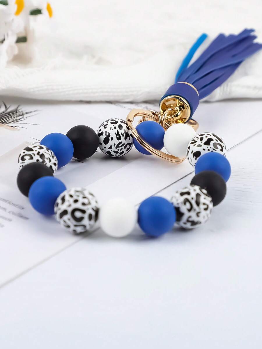 1pc Leopard Print White Base Wood Bead & Silicon Bead PU Tassel Keychain, Bag & Key Anti-Lost Pendant, For Friends Car Accessories Bag Charm Backpack For School Cute Goth Y2k Halloween Accessories Teachers Day Christmas Gift Ideas Bag Accessories Lanyards With Id Holder Car Accessories Bag Charms Car Accessories Sister