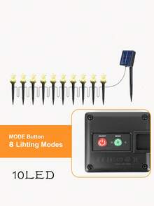 20/10 LED Solar Garden Lights, Solar Outdoor String Lights, Button Control, 8 Flashing Modes, Suitable For Various Holiday Decorations, Courtyards, Lawns, Gardens, Villas, Valentine's Day Decor Lighting - Black - View 17