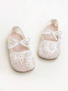 1 Pair Fashionable Cute Bow Decor Slip-On Flats For Girls, Lightweight Breathable Durable, Suitable For Daily Wear, Spring/Summer - Beige - View 3