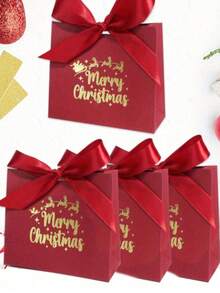 10 piezas Cajas de regalo de Navidad con cinta - Diseño festivo rojo 'Feliz Navidad' para dulces, chocolates y regalos pequeños - Ideal para decoración navideña, recuerdos de fiesta y relleno de calcetines, y decoraciones navideñas Feliz Navidad, Navidad - Multicolor - Ver 1