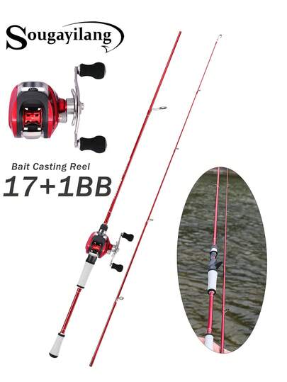 SOUGAYILANG 1 Rode Combo 1.8M Casting Carbon Fiber Hengel EVA Handvat En 6.3:1 Overbrengingsverhouding Vismolen 17+1BB Keramische Lijngeleider Rechtshandige CNC Aluminium Spoel