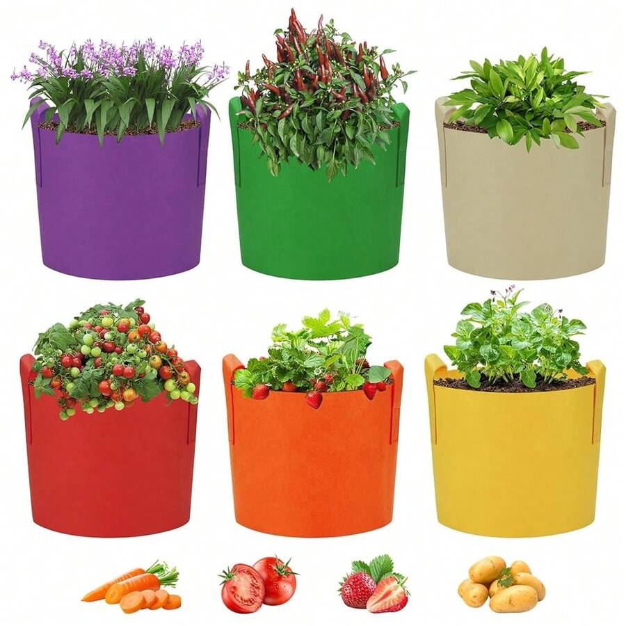 6 Pack 5 Gallon Grow Bags, Colorful Fabric Plant Pots With Handles, Garden 5 Gal Fabric Grow Pots, Vegetable Plant Growing Bags For Garden (5 Gallon){Inchsize_nameinch:Inch5Galloninch} - 5 gallon - Xem 1