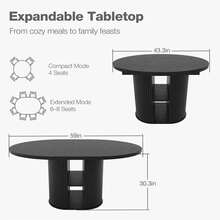 Advwin 43.3''–59'' Extendable Round Dining Table For 4–8, Modern Wood Oval Kitchen Table With Storage Shelf, Space-Saving Expandable Circle Dinner Table For Dining Room Or Living Room(Black) - 黑色 - 查看 2