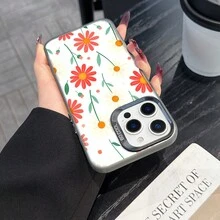 Colorful Silver Apple Phone CaseSeamless Pattern Of Pink And White Daisies With Green StemsCompatible With  11 To  17 Models The Cases Lens Protection Function Ensures The Camera Remains Undamaged During Shooting  Guaranteeing Image Quality - Black - View 3