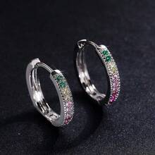 1Pair Rainbow Ombré Crystal Huggie Hoops, Color Gradient Stone Hoop Earrings For Women, Sparkling Statement Jewelry, Playful Daily Gift - Multicolor - Ver 2