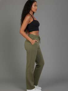 Women's Casual Long Straight Leg Sweatpants With Drawstring And Pockets For Everyday Comfort - Olive - View 2