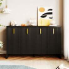 Modern Minimalist White Sideboard: The Perfect Combination Of Flexible Storage And Elegant Design, Sideboard With Gold Handles And Adjustable Dividers. - Black + Particle Board - View 5