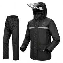 Impermeable 2 Piezas Visera Bandas Reflectivas Botones - Negro - Ver 1