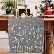 Table Runner Gold 11*108 Inches Light Brown Xmas Table Runner Xmas Home Table Decorations - Silver Star - View 12