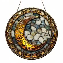 Decoração Suspensa Acrílica Redonda - Design de Lua Crescente em Vidro Pintado com Cores de Outono, Peça de Arte para Janela, Parede, Varanda, Decoração de Jardim, Decoração de Iluminação, Acento de Varanda, Design de Moldura Delicada, Artesanato Artístico - Acrílico redondo - Visão 10